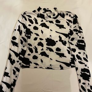 Shein Cow print long-sleeve semi-crop shirt